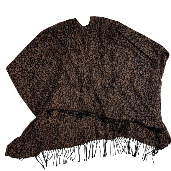 Black and Brown Animal Print Ruana Wrap Shawl Cape Jacket Outerwear One Size - Picture 6 of 9